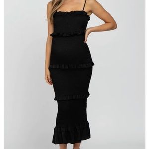 Pink Blush Maternity Black Satin Smocked Dress